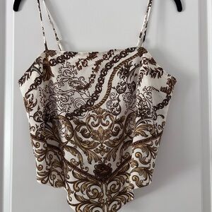 Rachel Zoe Cream and Brown Baroque Camisole